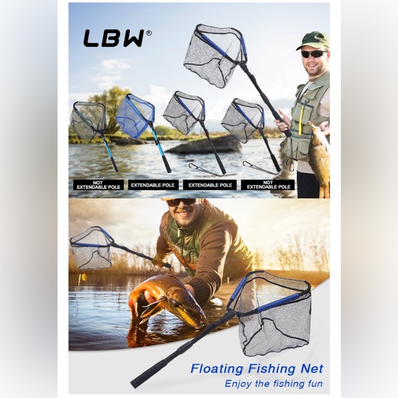 NWT LBW Folding Fishing Net Collapsible & Telescopic Aluminum Pole Handle - Picture 2 of 5